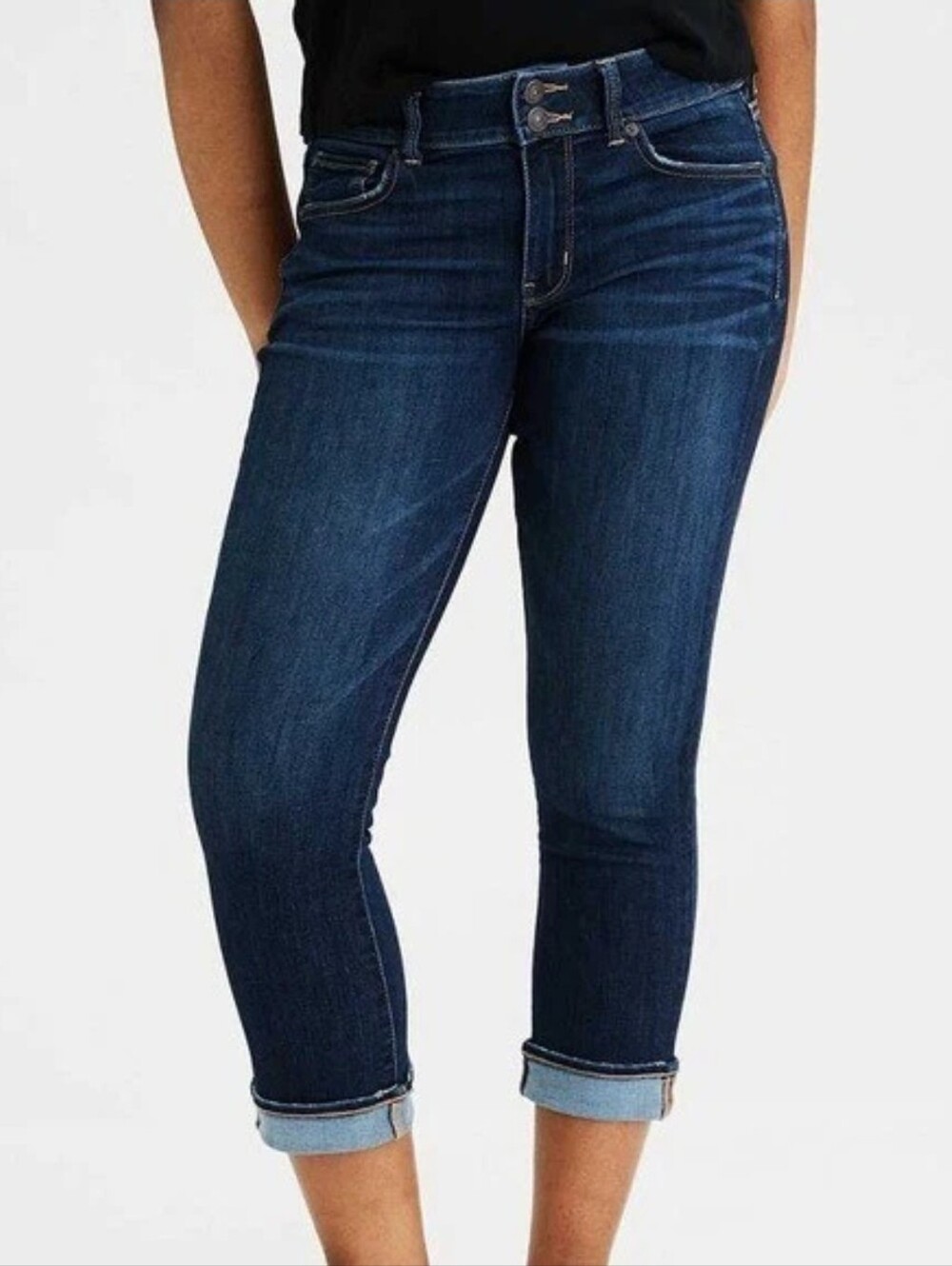 American Eagle AEO Y2K Dark Wash Artist Crop Stretch Jeans Classic Casual 2